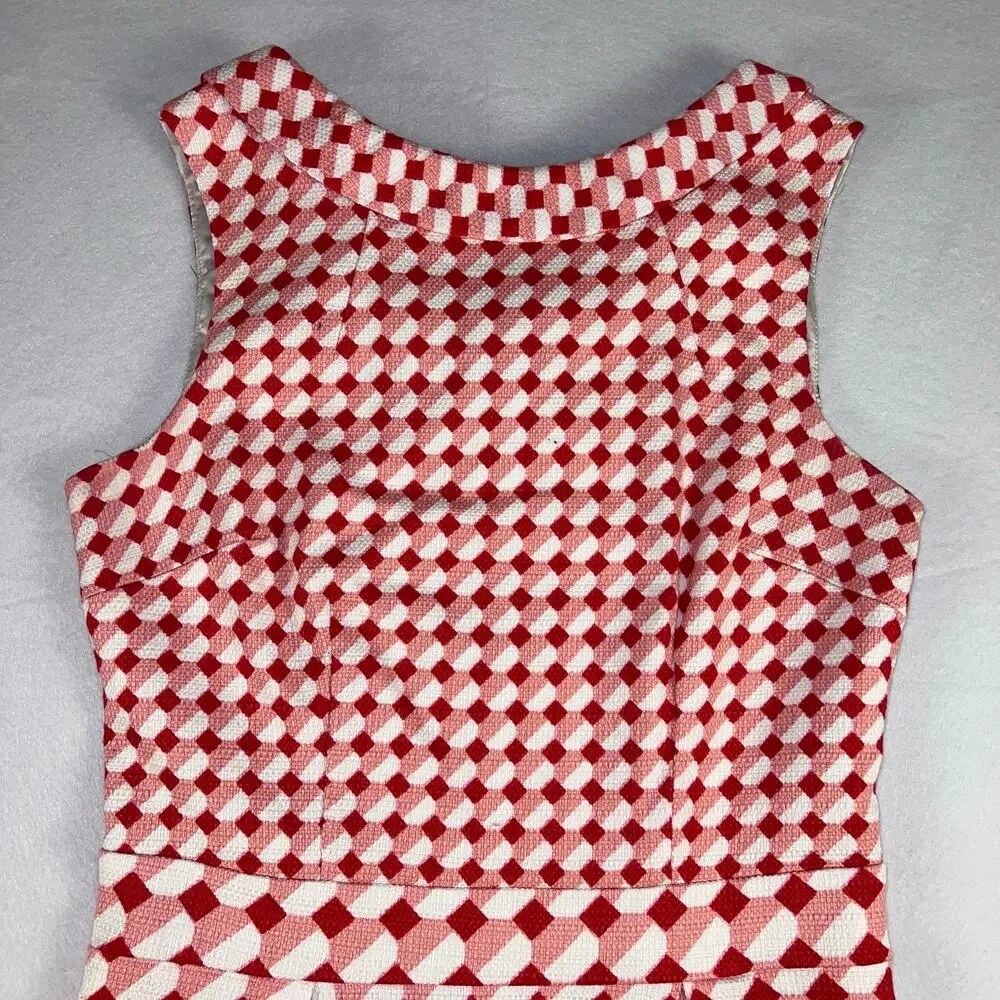 Boden Women's Red White Geometric Print Sleeveless Shift Dress Classic Size 8L